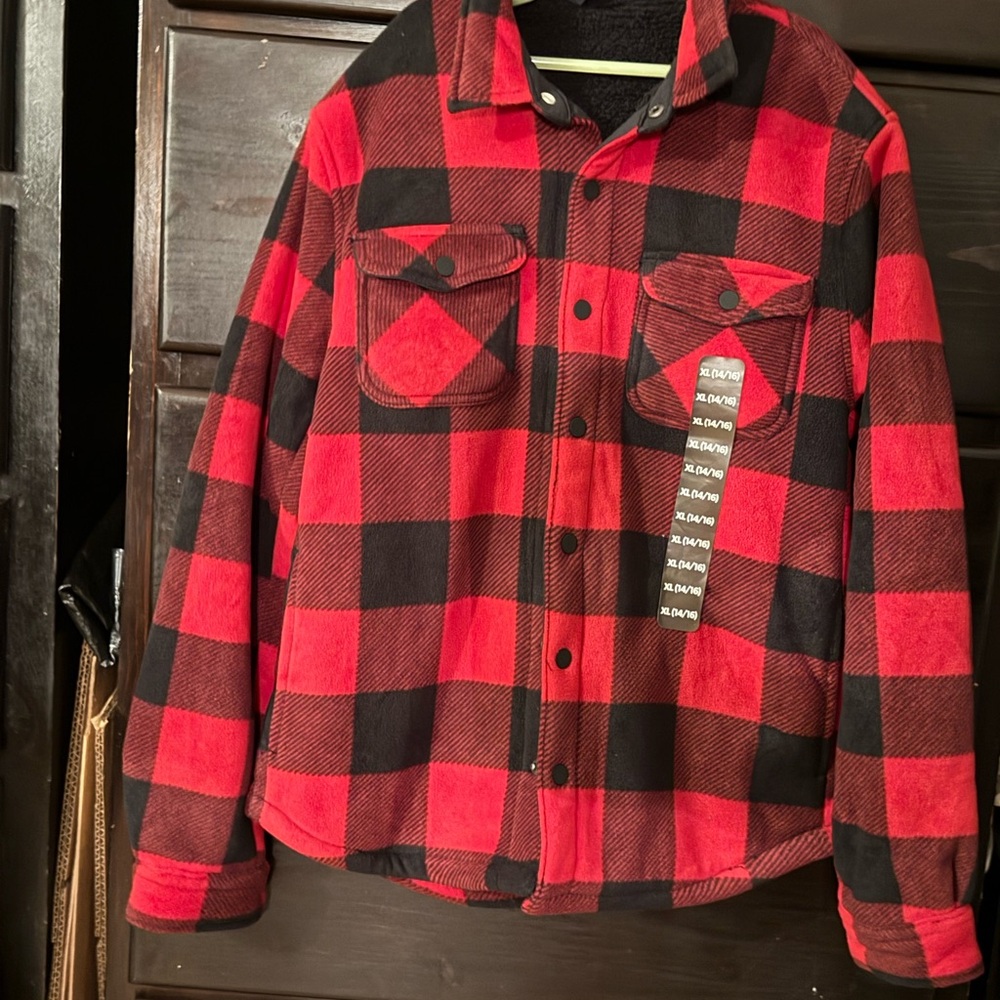 Red and Black Shepard lining Plaid Jacket